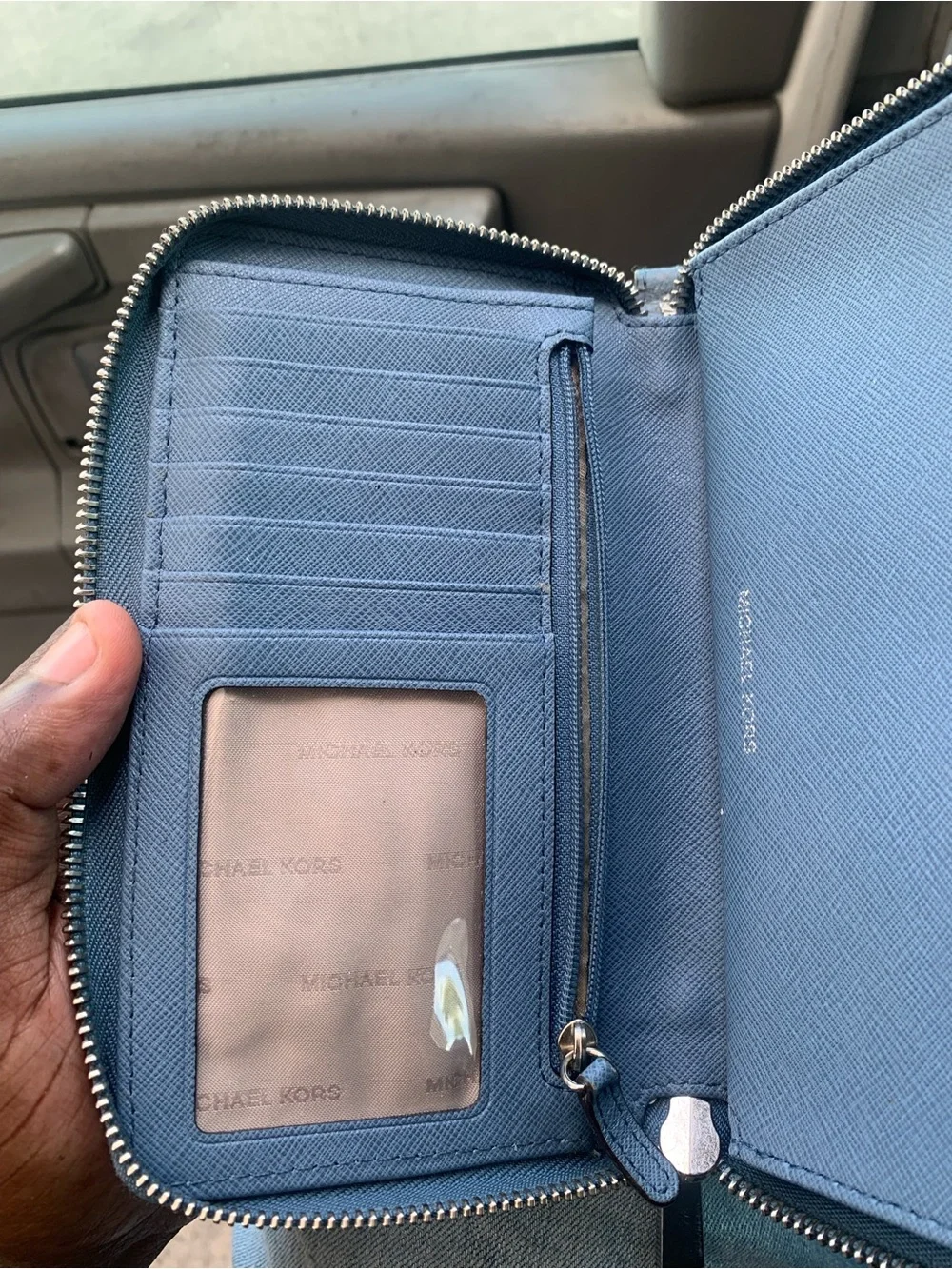 Michael Kors Blue Pebbled Leather Zip Wallet